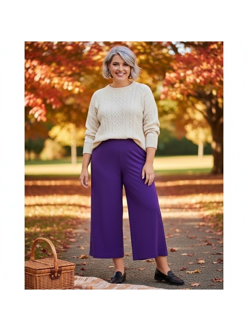 Bob Mackie wearable art purple wide leg pants size XL petite